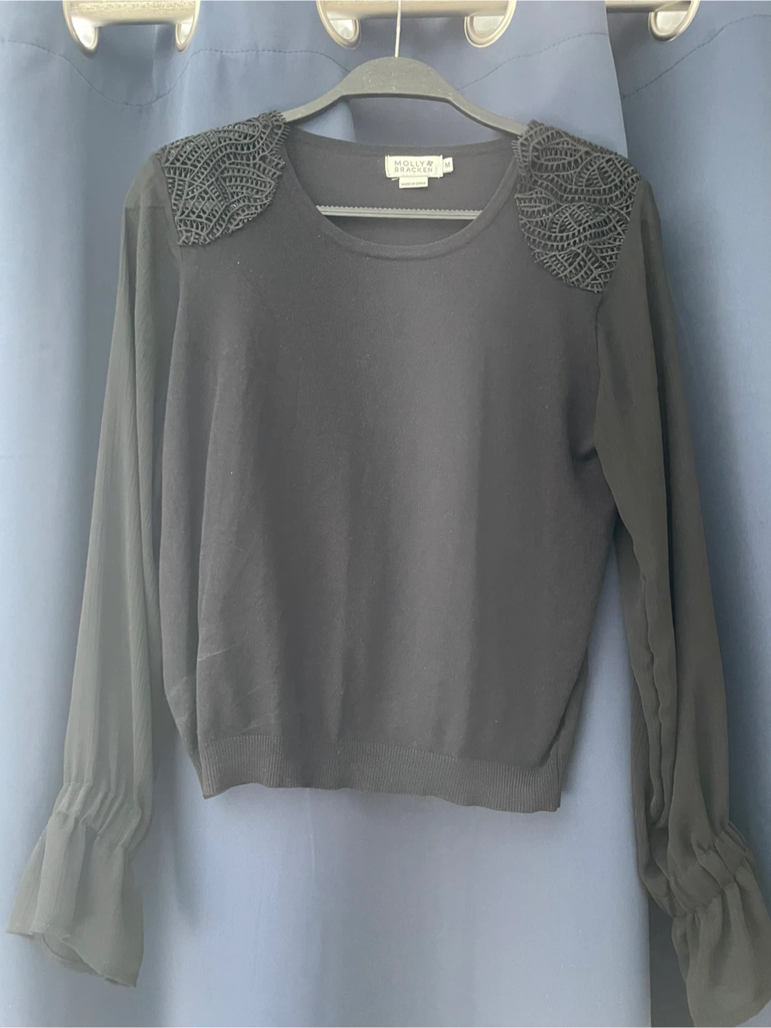 Molly Bracken Black Long Sleeve Top with Lace Detail