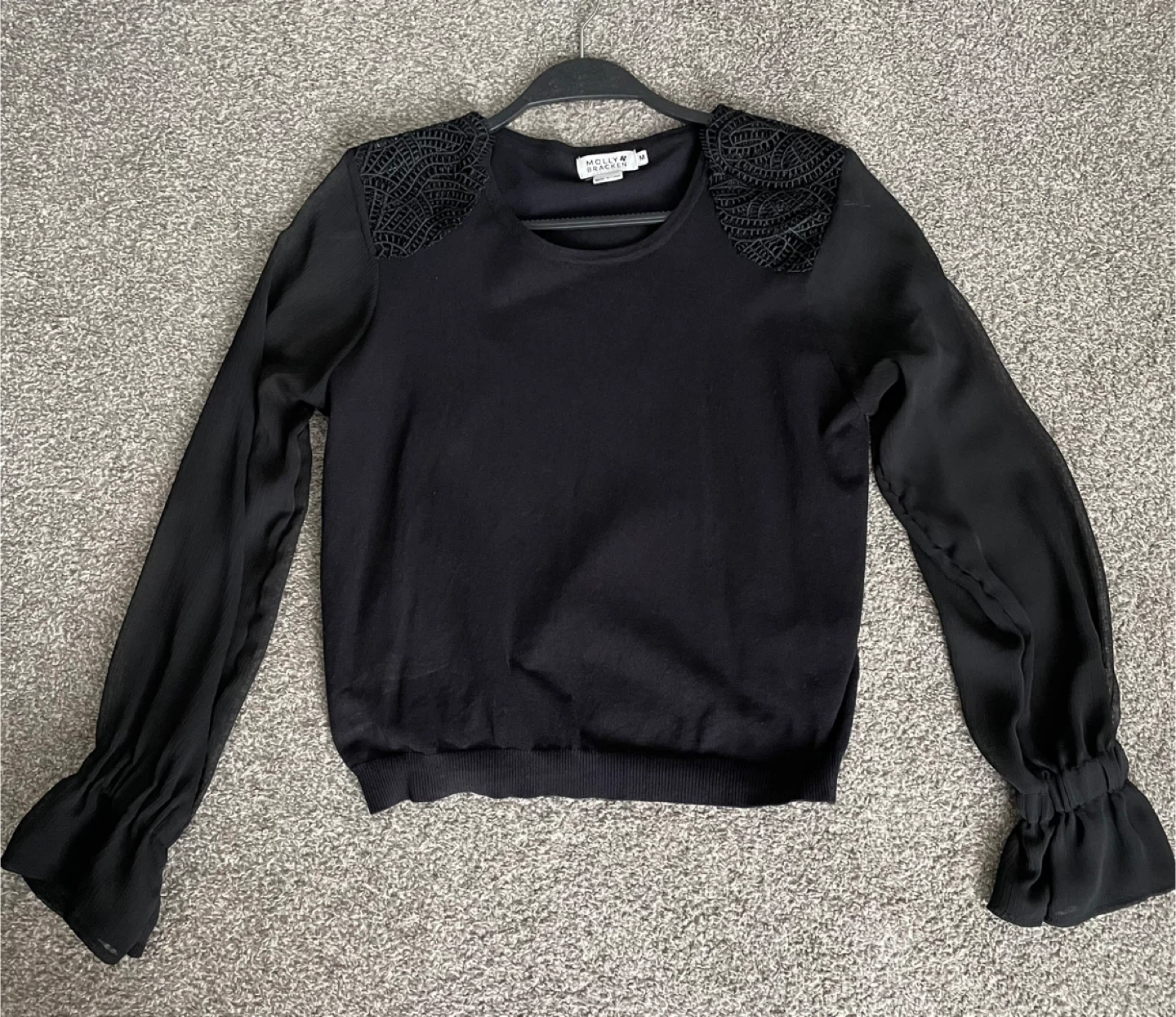 Molly Bracken Black Long Sleeve Top with Lace Detail - photo 3