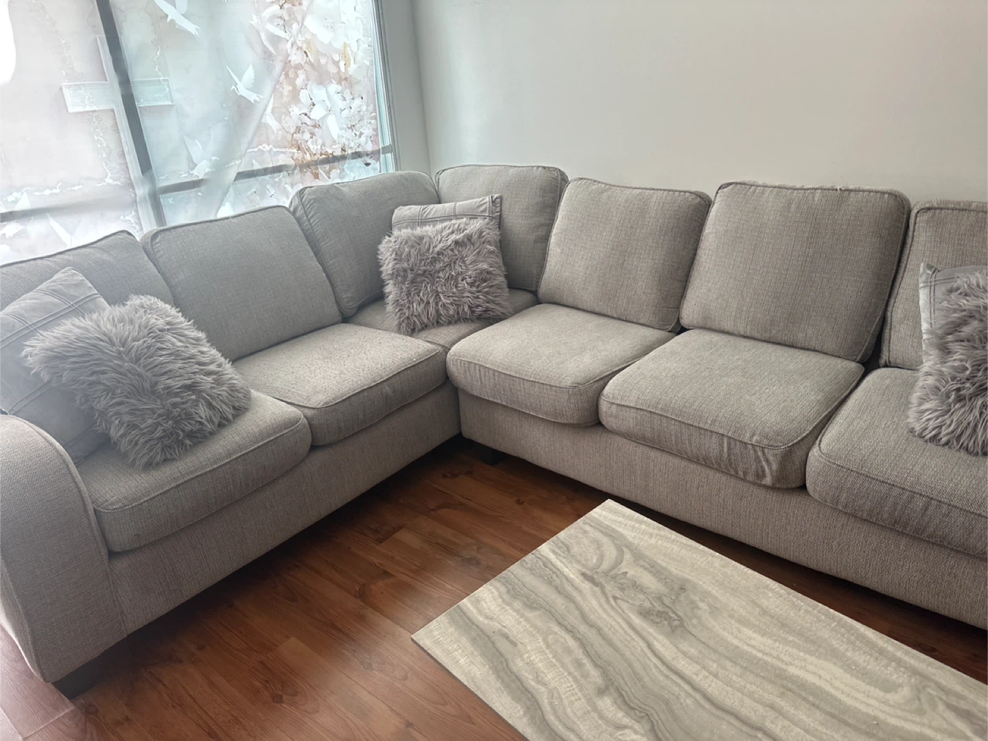 Gray Sectional Sofa with Throw Pillows
