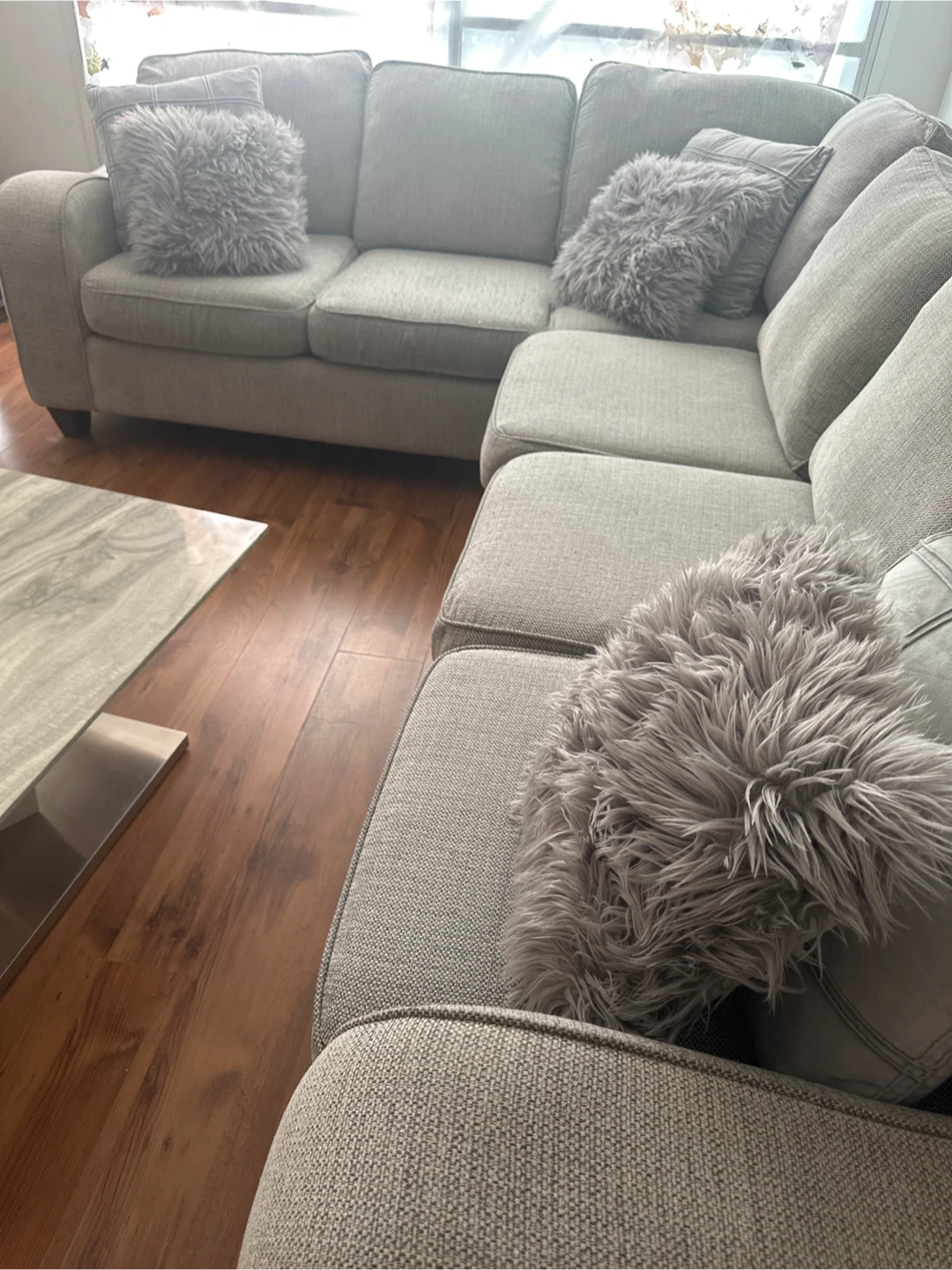 Gray Sectional Sofa with Throw Pillows - photo 3