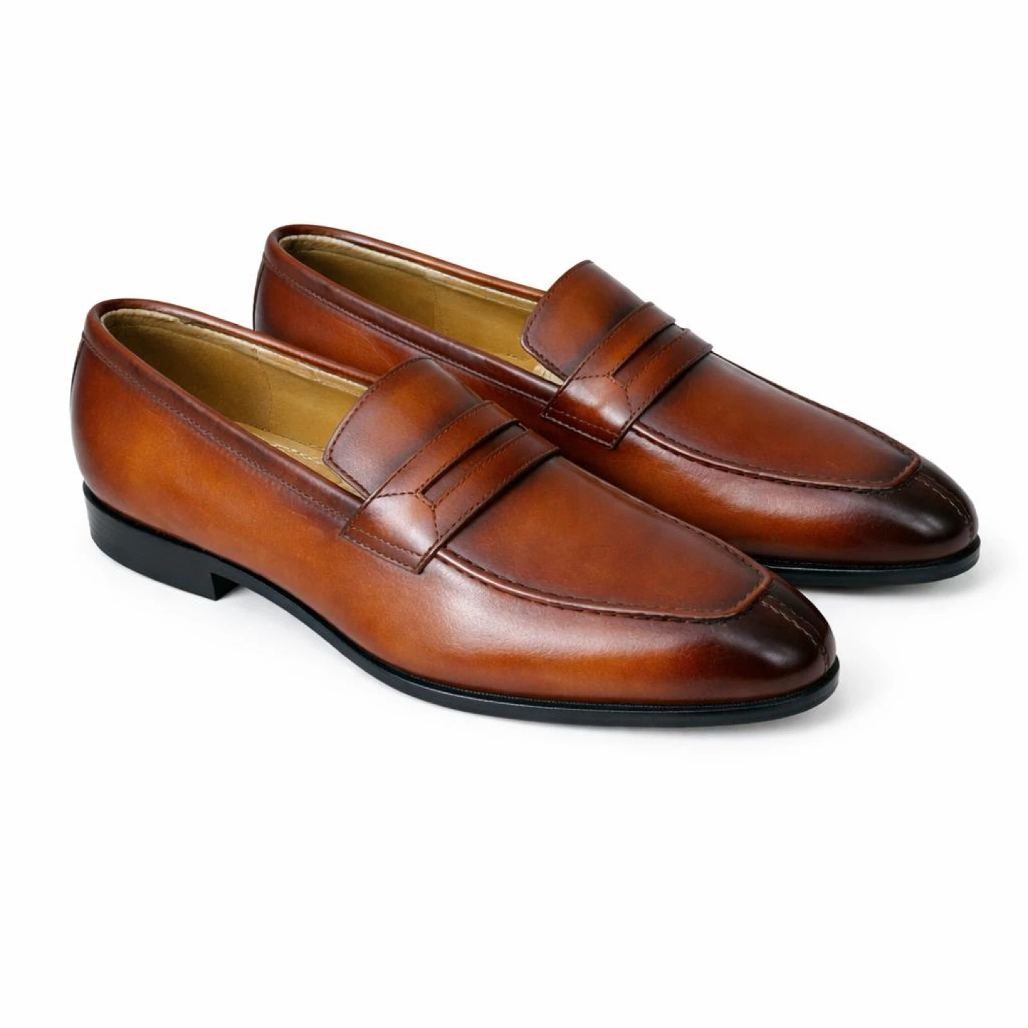 Men's Brown Leather Penny Loafer Shoes - photo 3