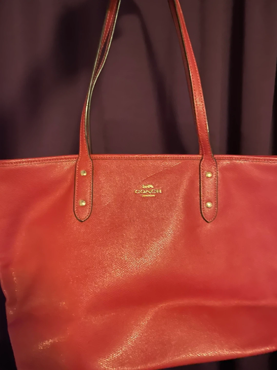 Coach Red Leather Tote Bag