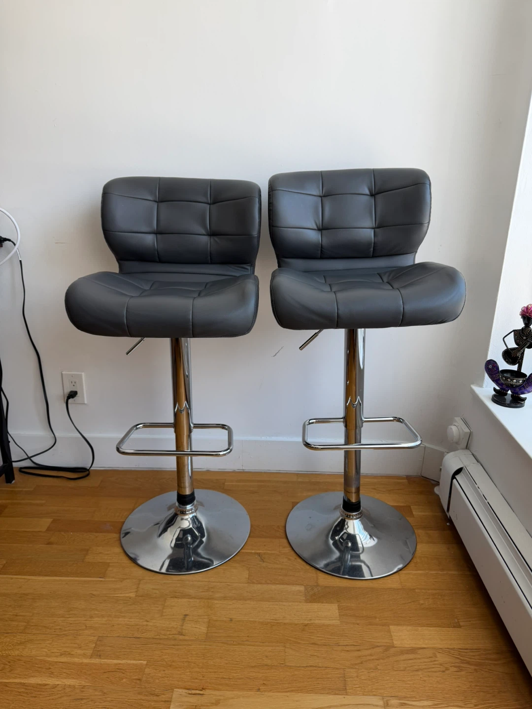 Set of 2 Adjustable Bar Stools Grey