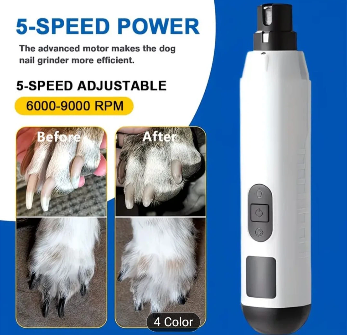 White Quiet Pet Nail Grinder ZLY-608 5-Speed USB Rechargeable - photo 3
