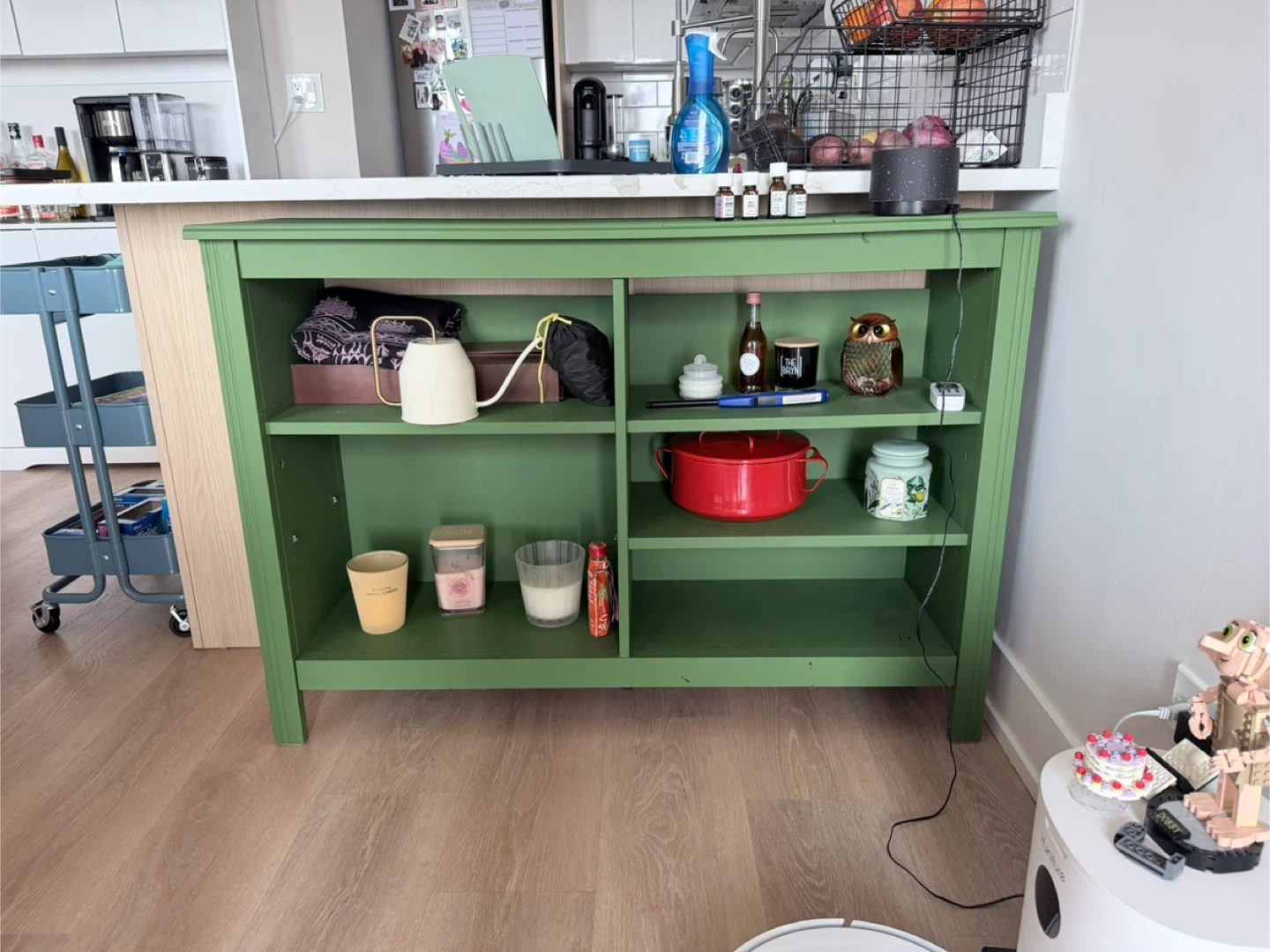 Green Storage Shelf Unit with Multiple Cubbies
