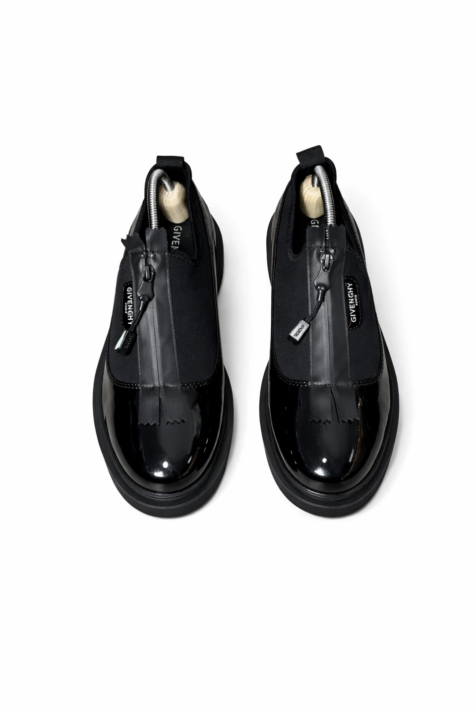Givenchy Black Patent Leather and Fabric Zip Up Loafers