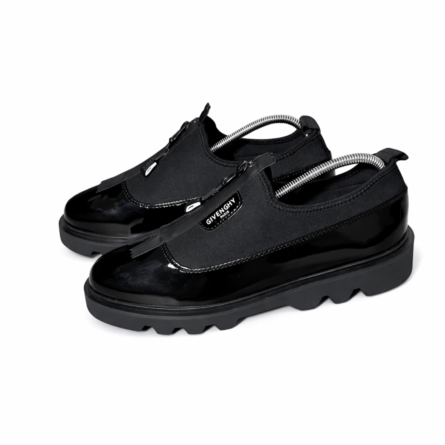 Givenchy Black Patent Leather and Fabric Zip Up Loafers - photo 4