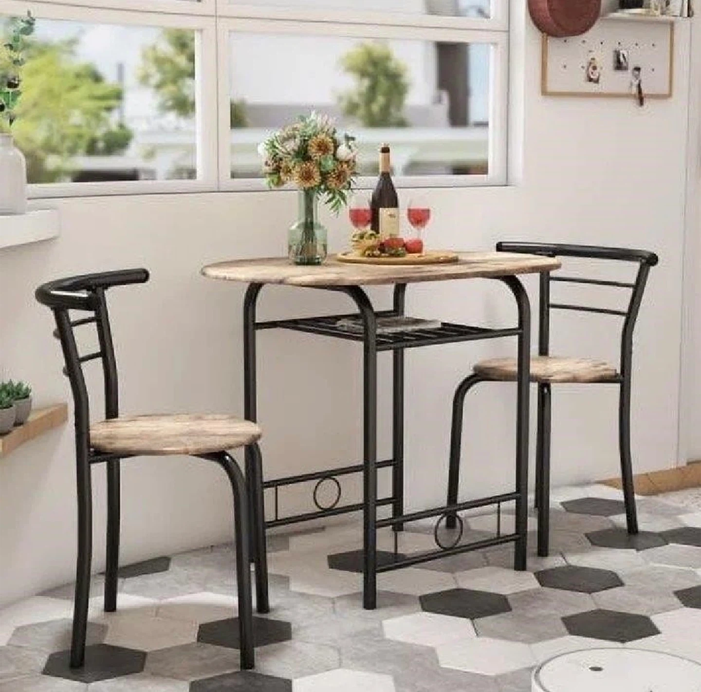 3 Piece Wood and Metal Dining Set