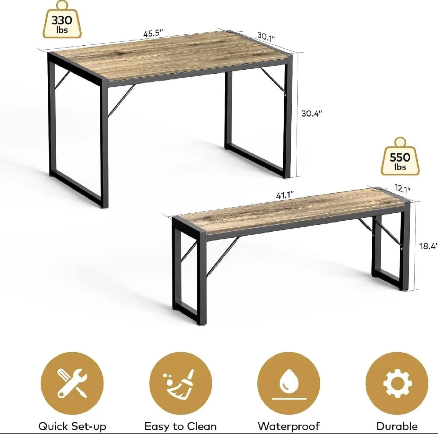3-Piece Dining Set with Table and 2 Benches - photo 4