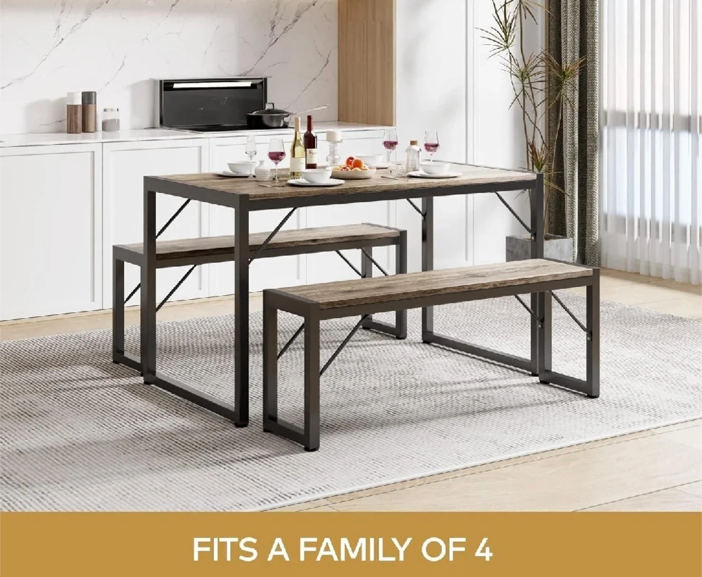 3-Piece Dining Set with Table and 2 Benches - photo 3