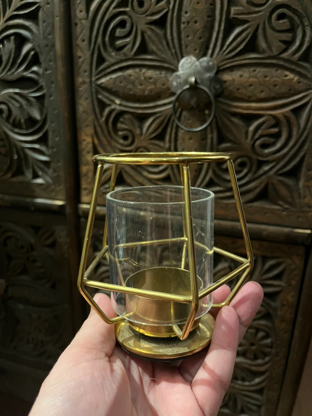 Geometric Gold Metal and Glass Candle Holder - photo 2