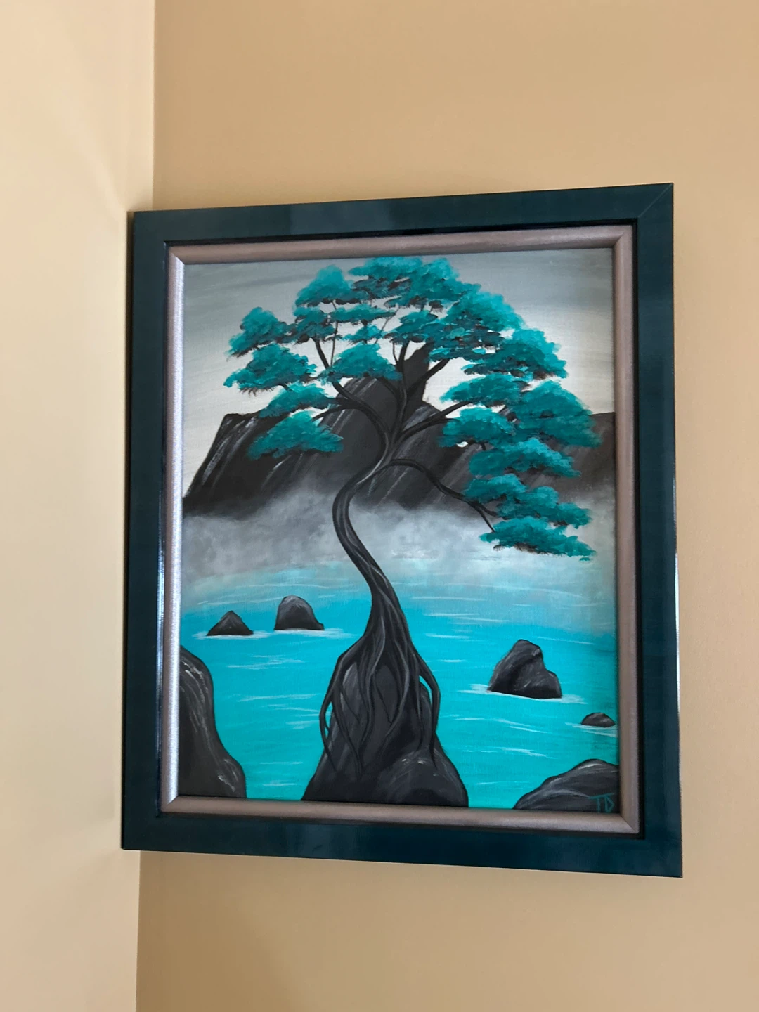Framed Acrylic Painting of a Bonsai Tree