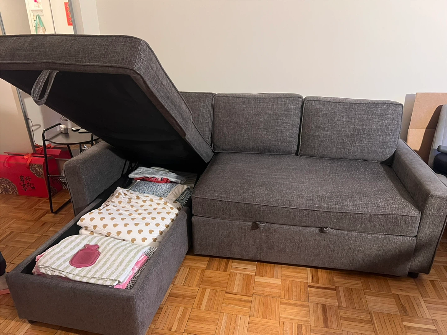 Gray Sectional Sofa with Storage and Pull-Out Bed - photo 3