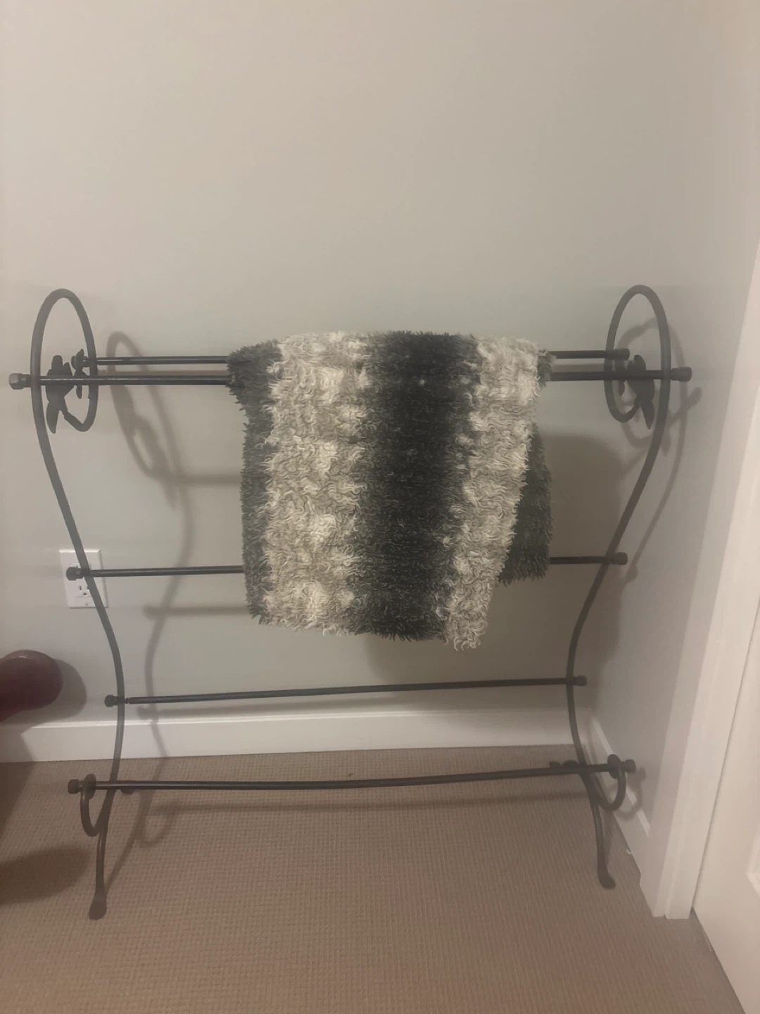 Wrought iron blanket Rack with Decorative Scrollwork
