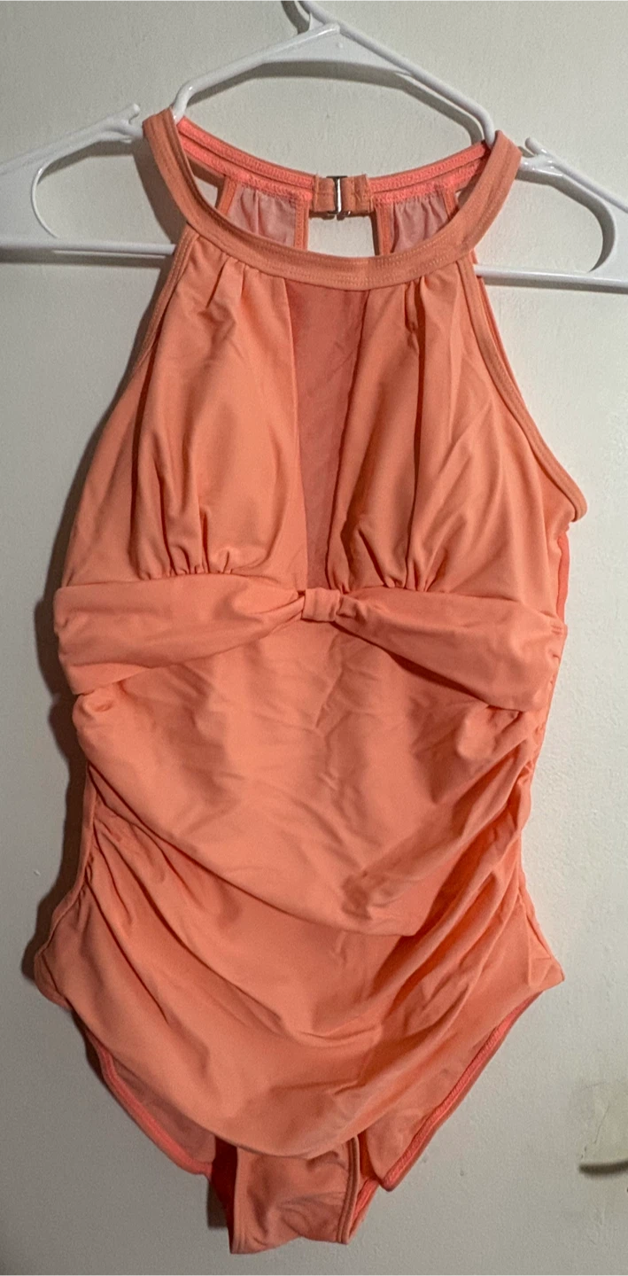 Women's Orange Ruched One-Piece Swimsuit Size S - photo 2