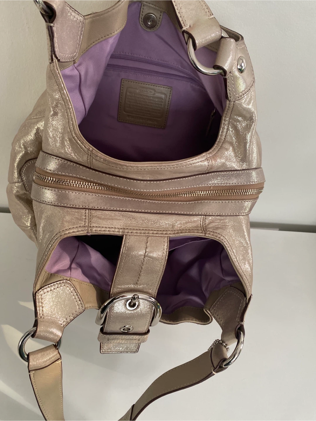 Coach Metallic Leather Hobo Handbag - photo 5