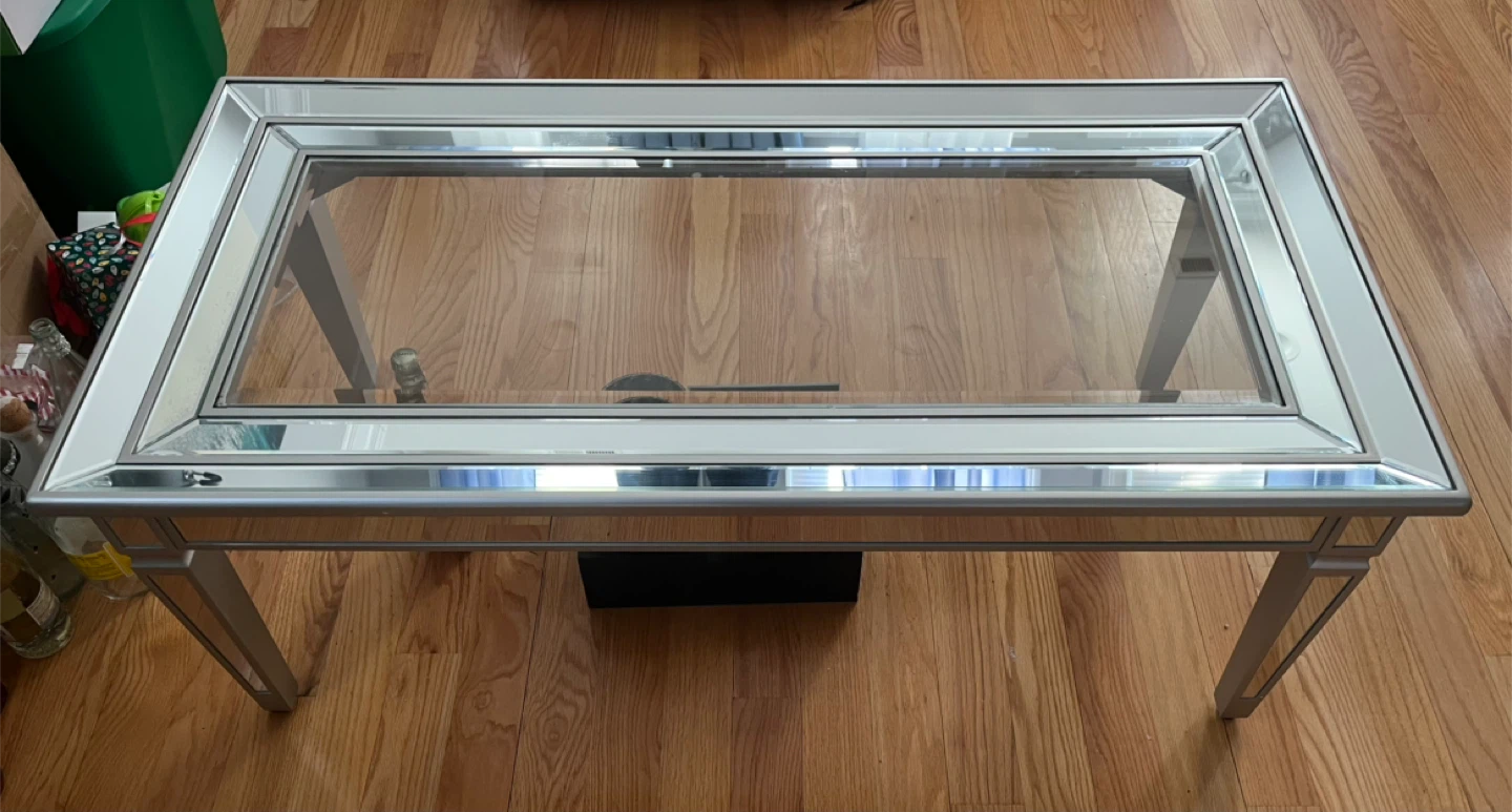 Mirrored Coffee Table with Glass Top