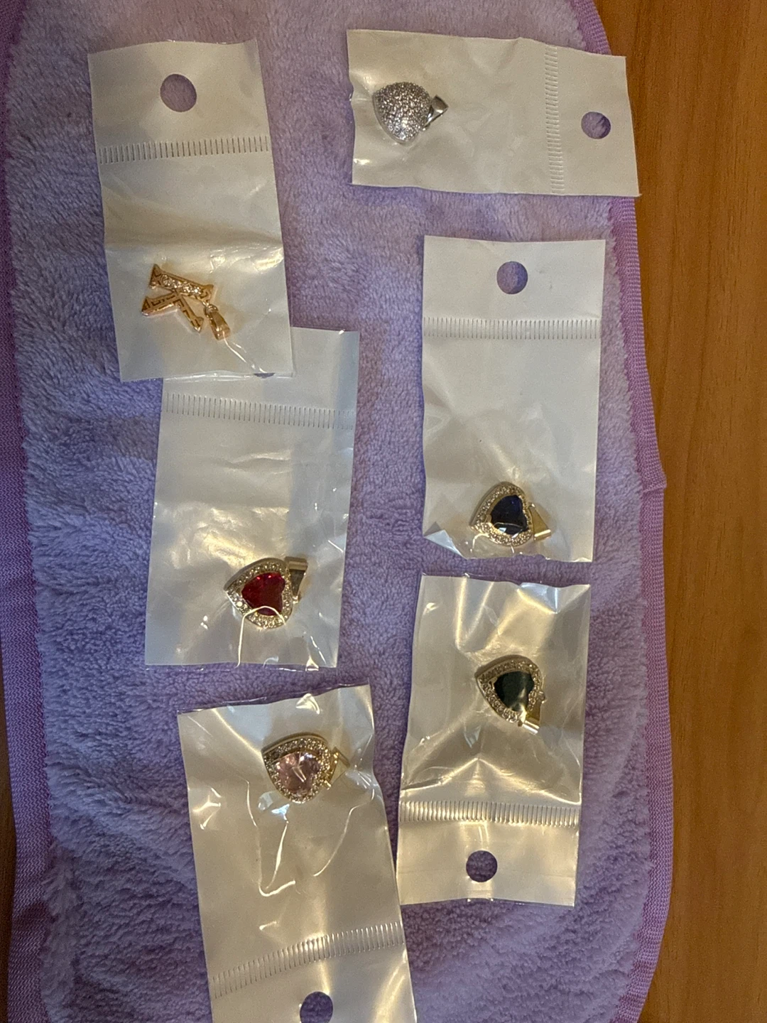 Set of 6 Heart & Bow Charms with Crystals($5each)