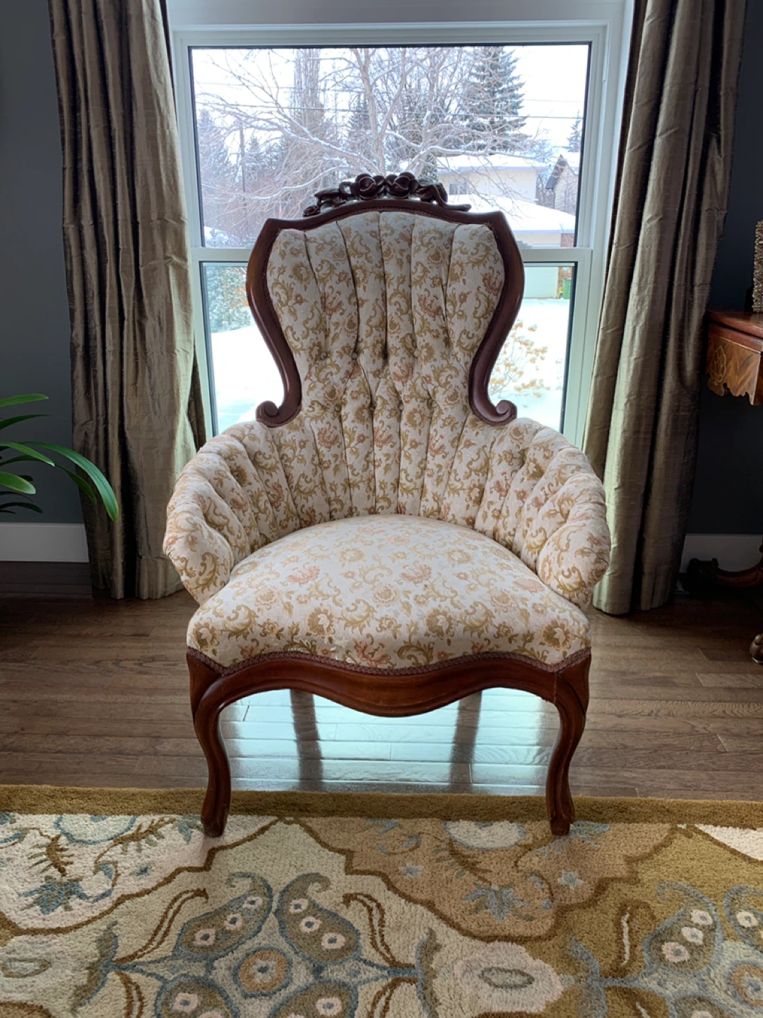 Vintage Accent Chair with Floral Upholstery