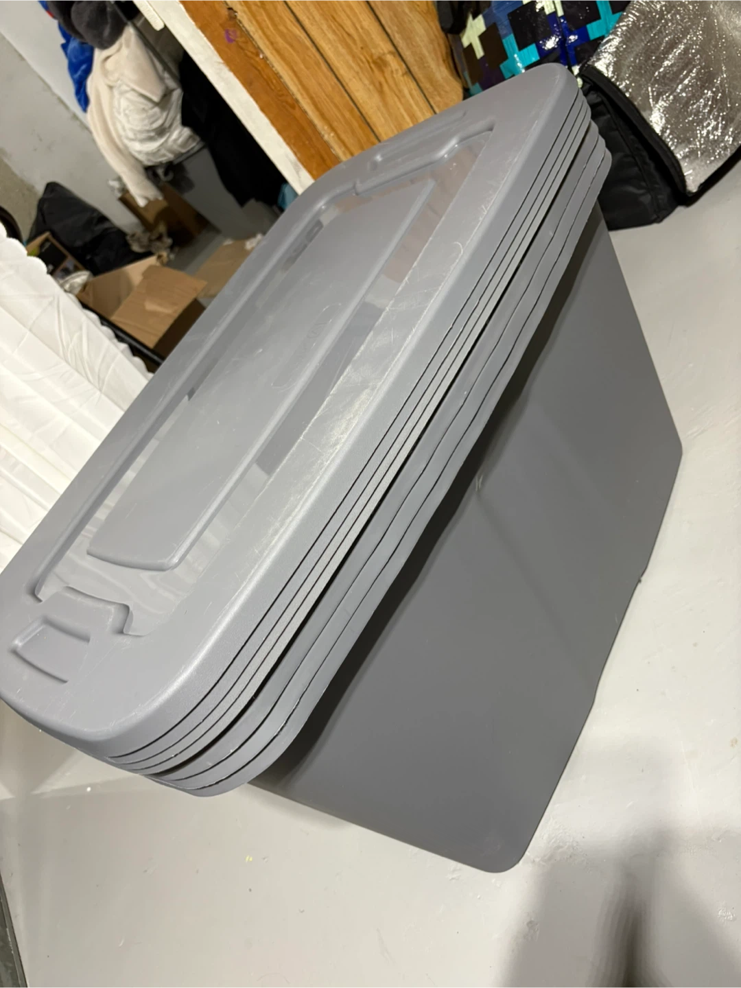 2pc Grey Plastic Storage Bin with Lid
