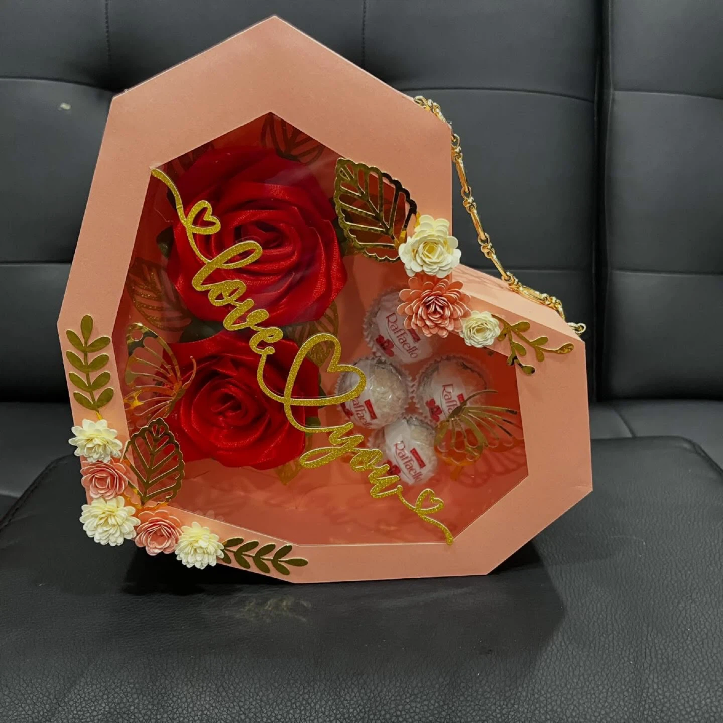 Heart-Shaped Gift Box with Faux Roses and Chocolates