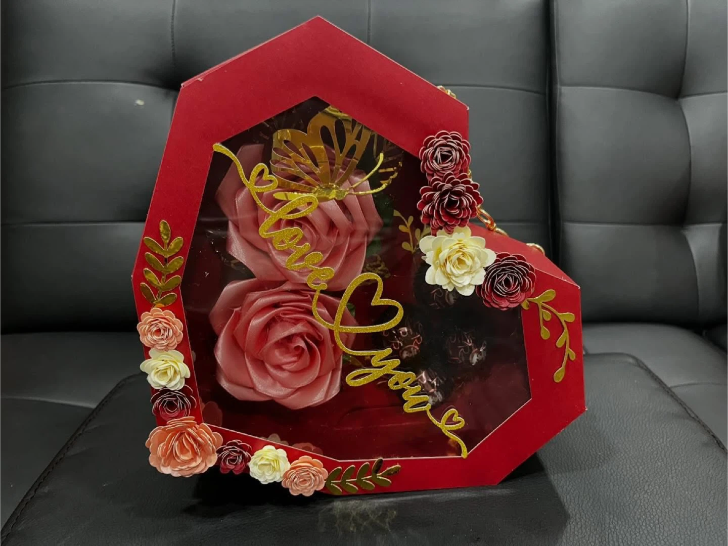 Heart-Shaped Gift Box with Faux Roses and Chocolates - photo 2