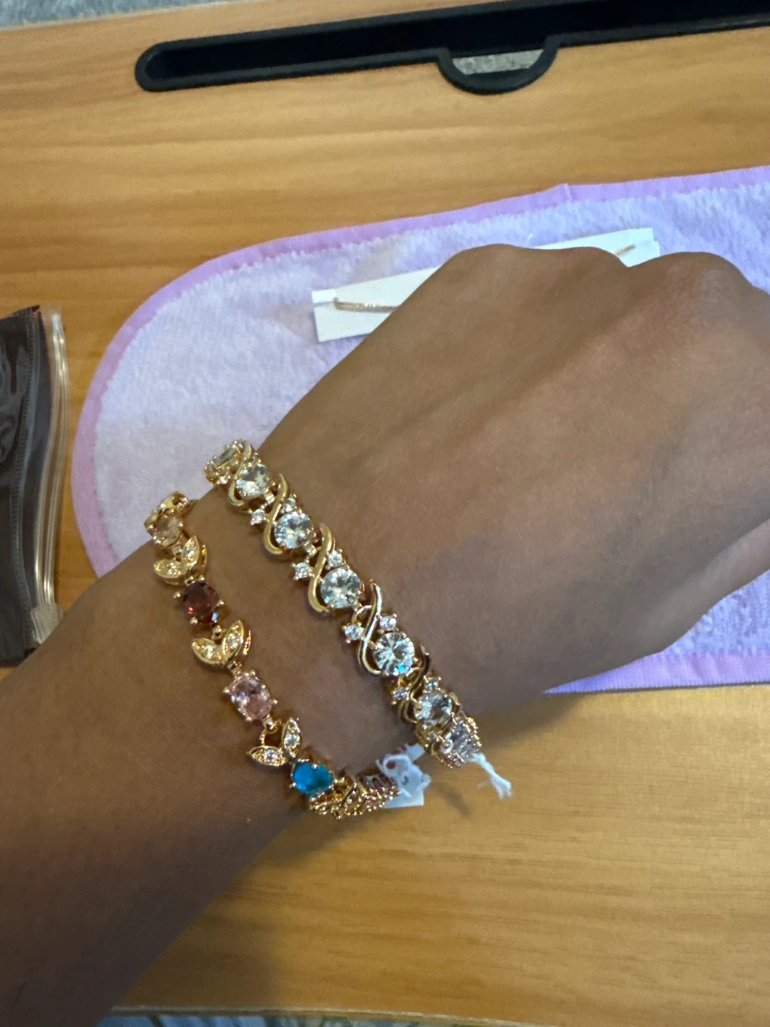 Two Bracelets - Gold Tone with Rhinestones and Gems - photo 2
