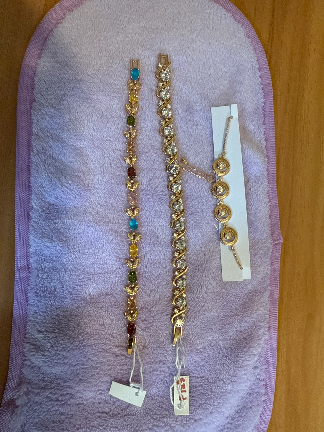 Two Bracelets - Gold Tone with Rhinestones and Gems