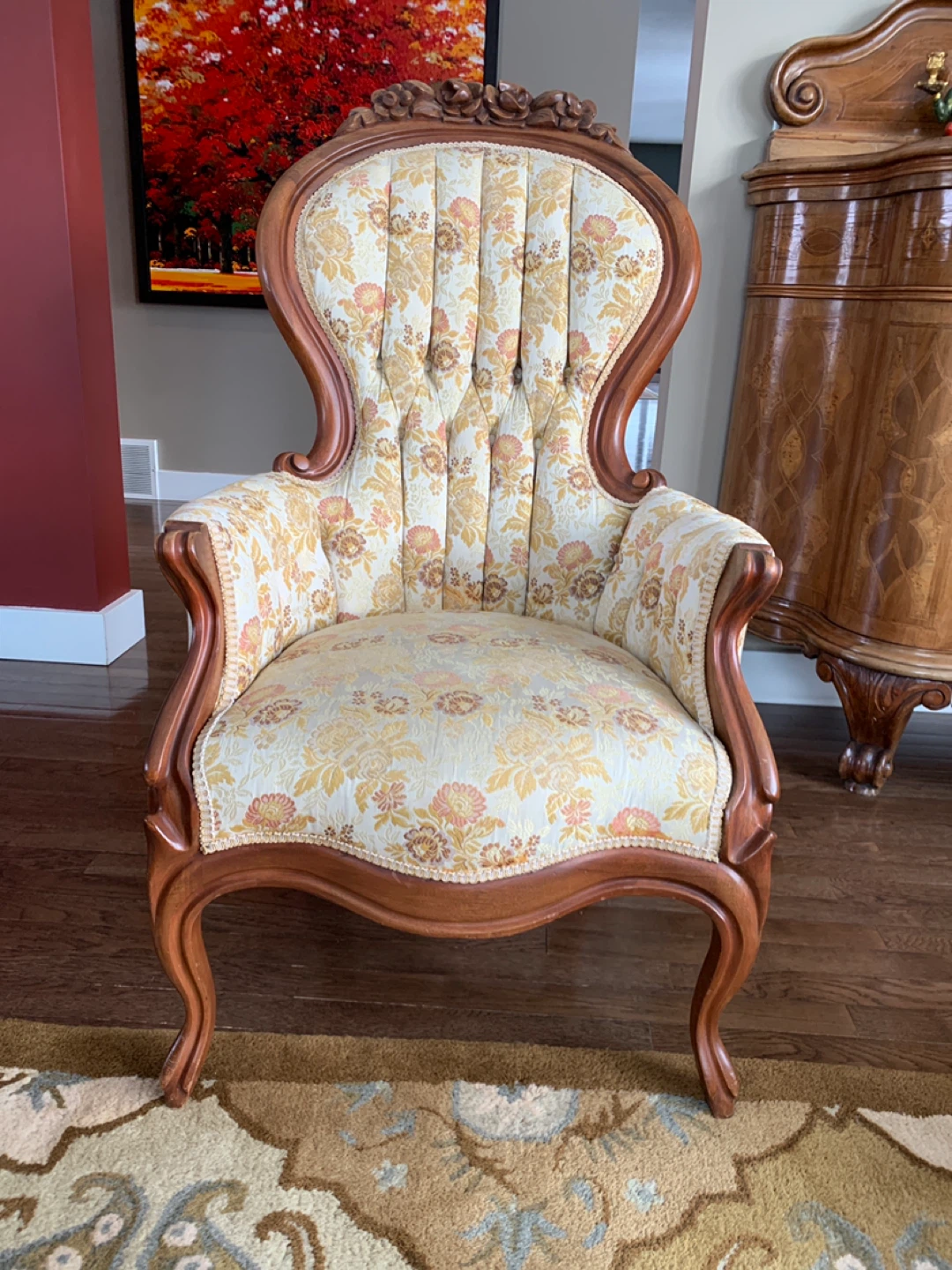 Vintage Accent Armchair - Floral Upholstery