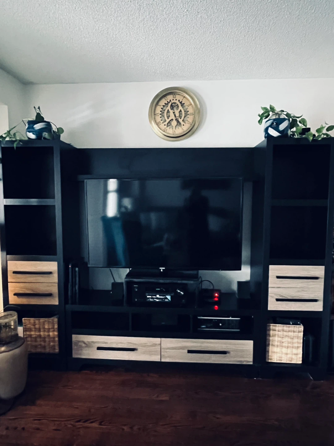 Black Entertainment Unit with Wood Accents - photo 2
