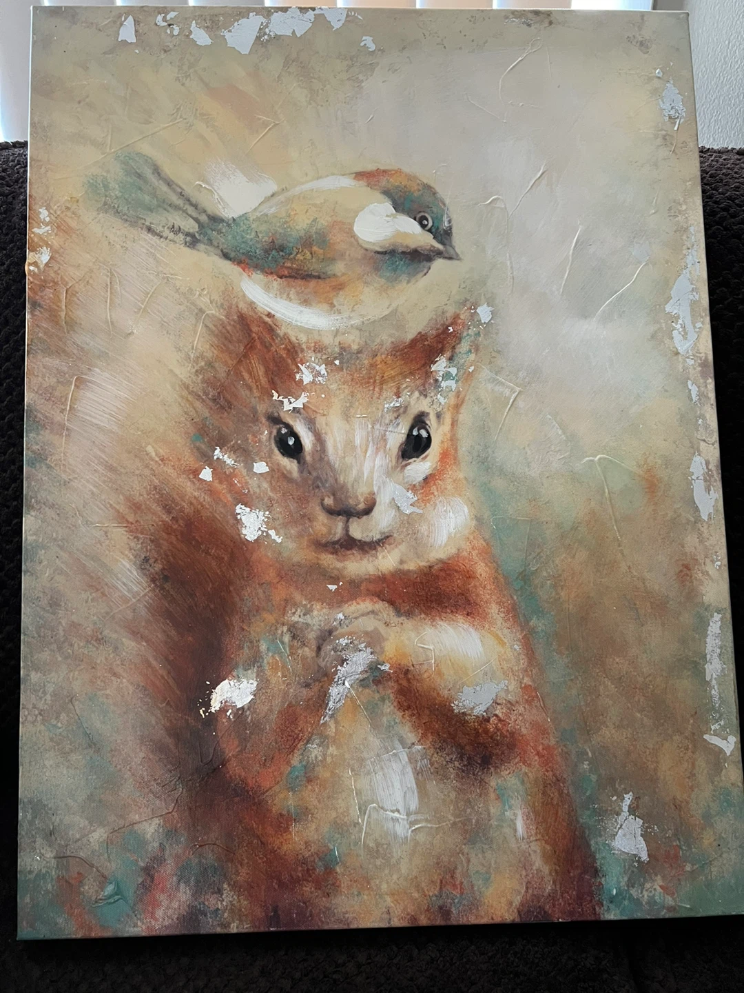 Canvas Wall Art - Squirrel and Bird Painting