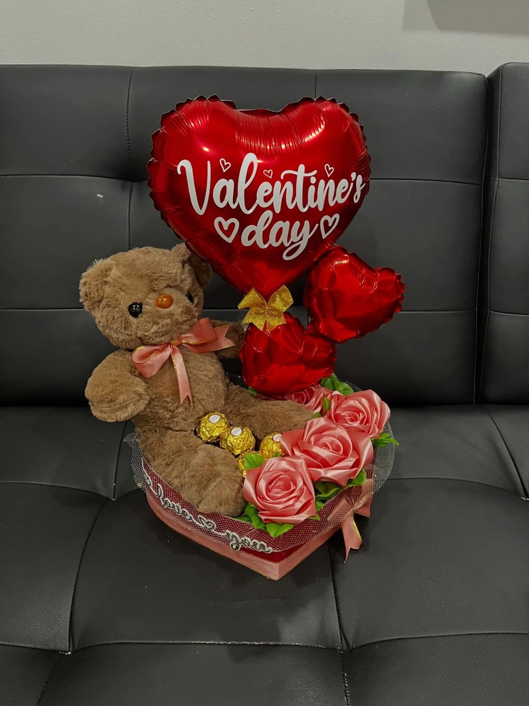 Valentine's Day Teddy Bear, Balloon, and Chocolate Gift Set