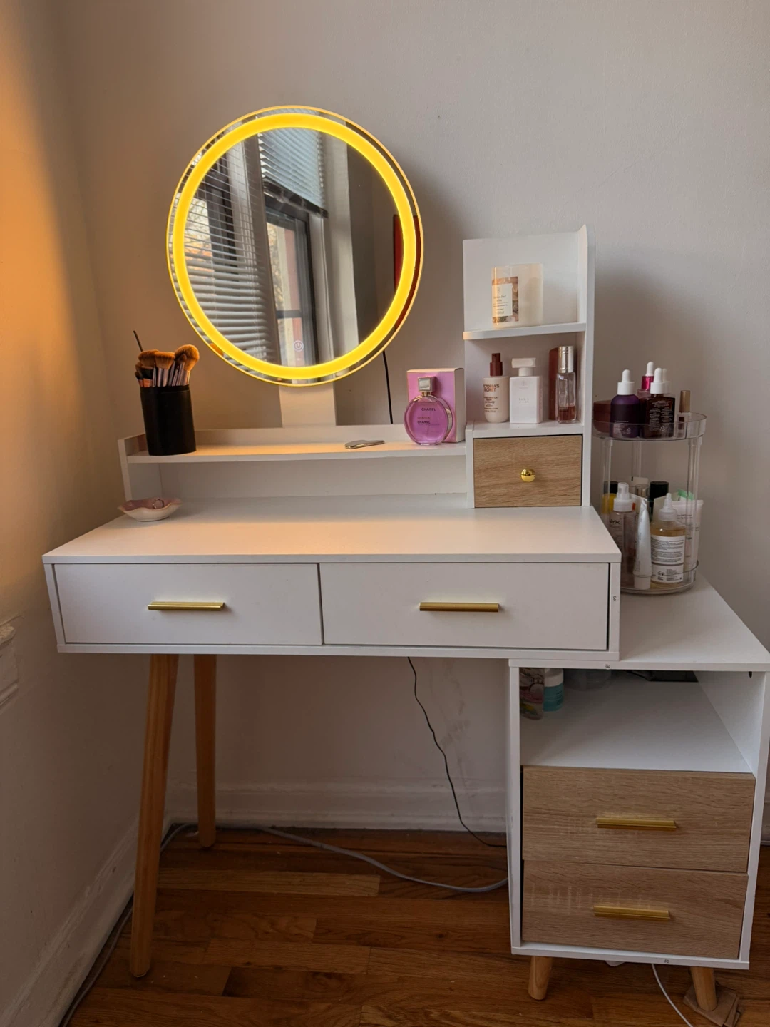 White Vanity Desk with LED Mirror