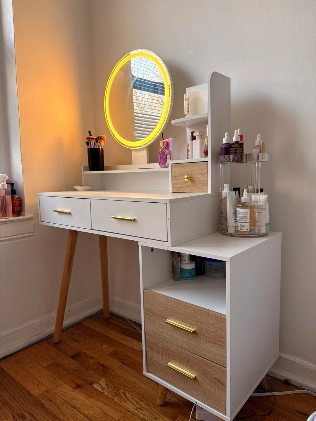 White Vanity Desk with LED Mirror - photo 2