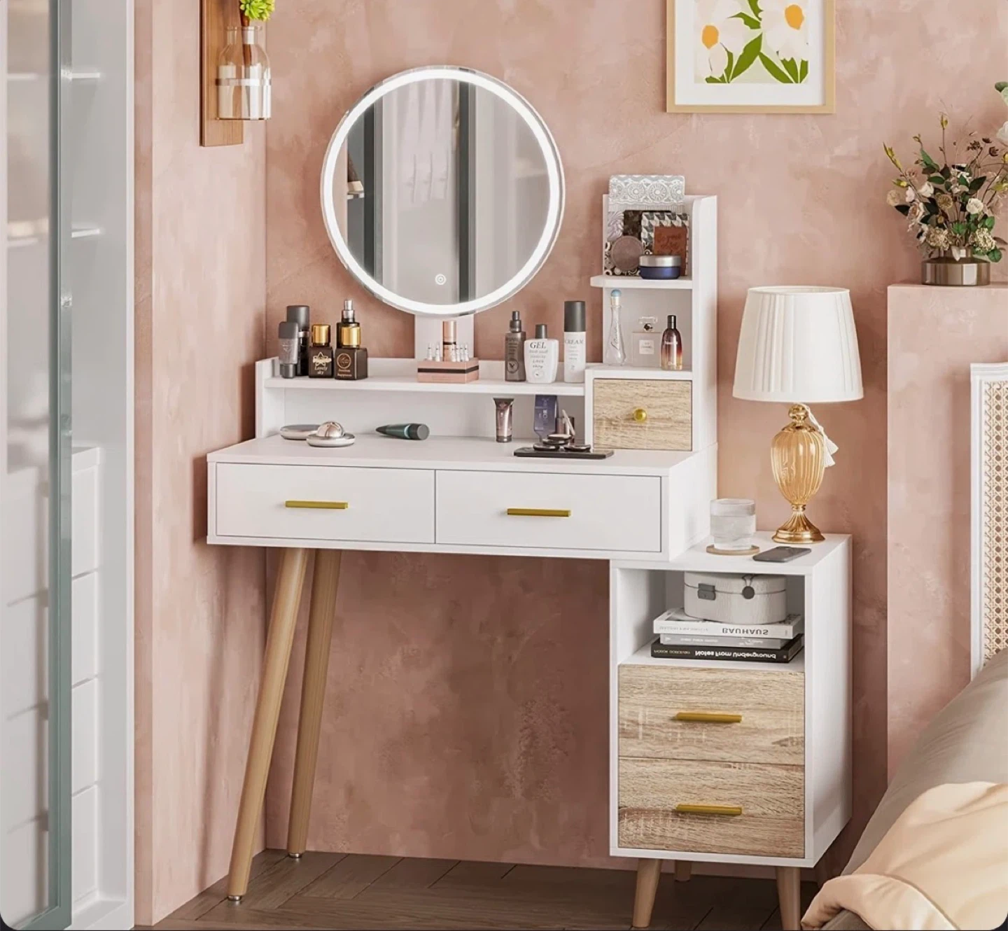White Vanity Desk with LED Mirror - photo 4