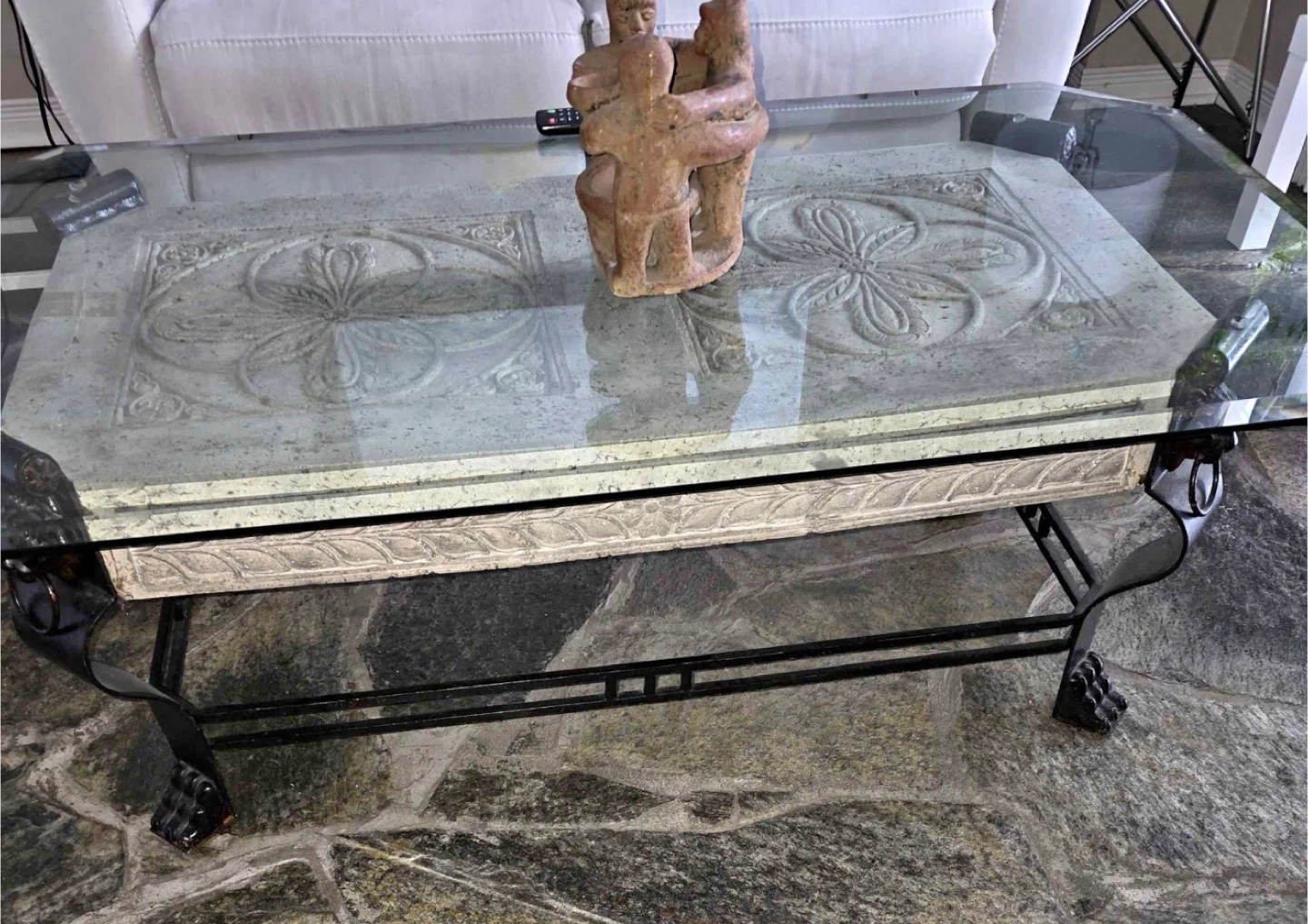 Glass Top Coffee Table with Stone Insert