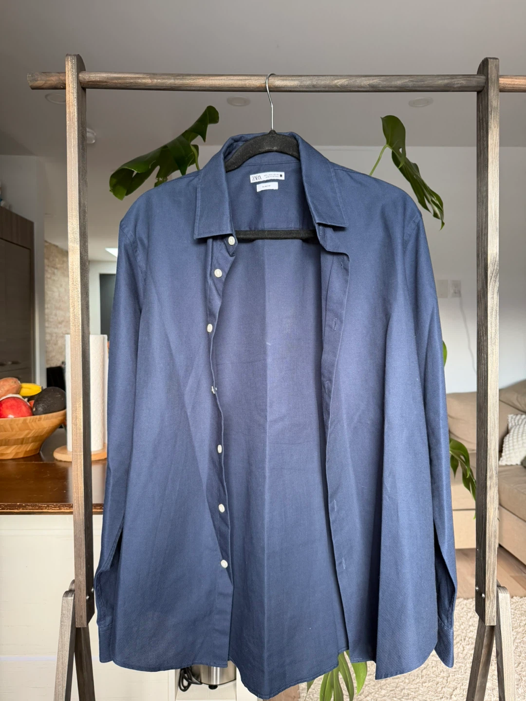 Zara Men's Slim Fit Shirt - Navy Blue L