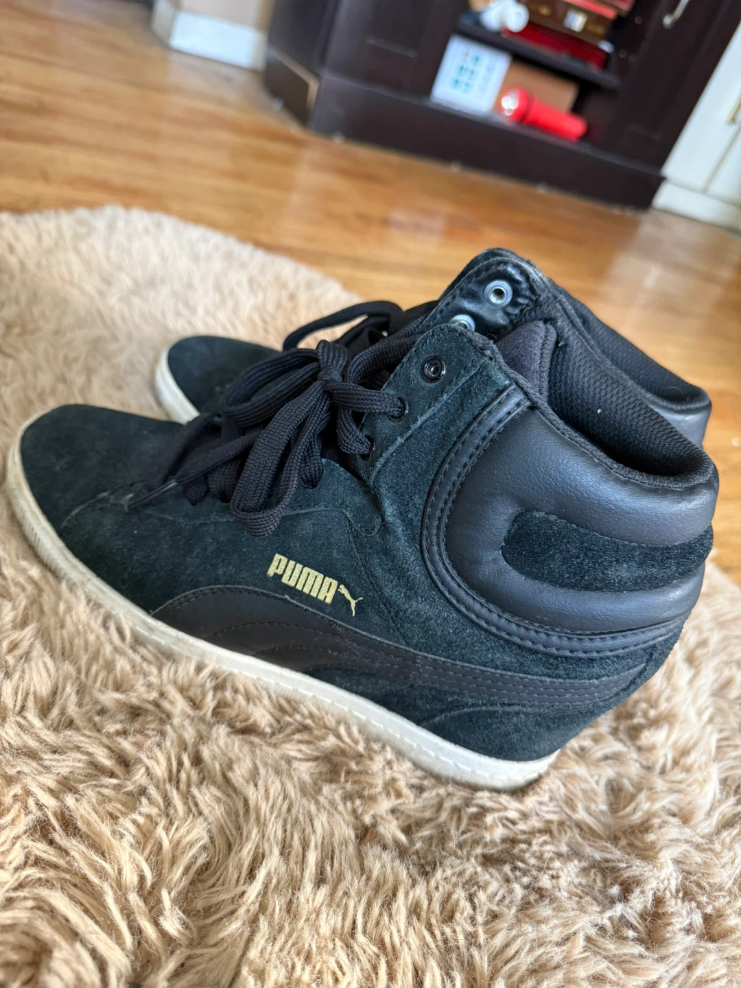 Puma Women's Black Suede High-Top Wedge Sneakers