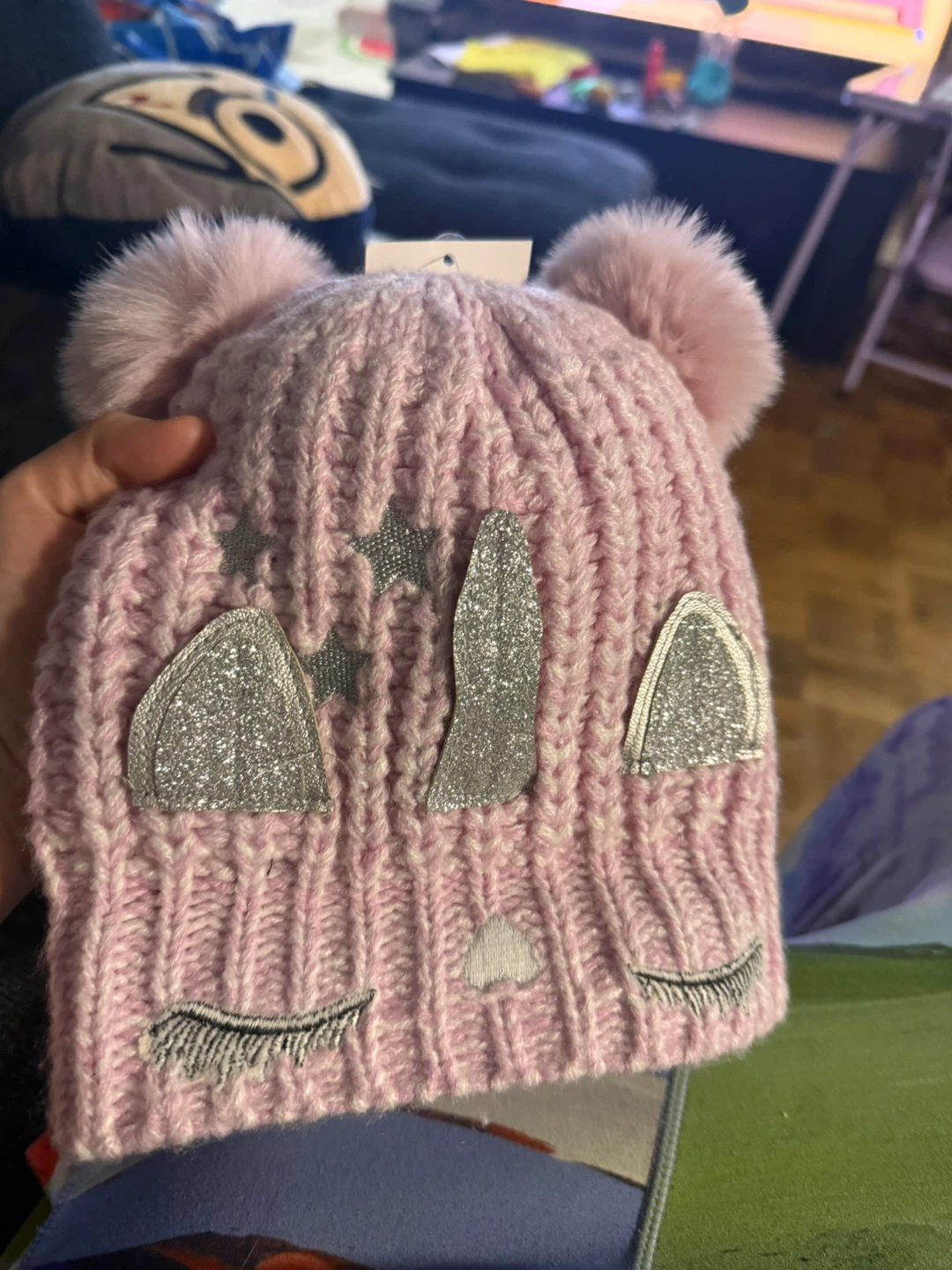 Pink Knit Hat with Ears