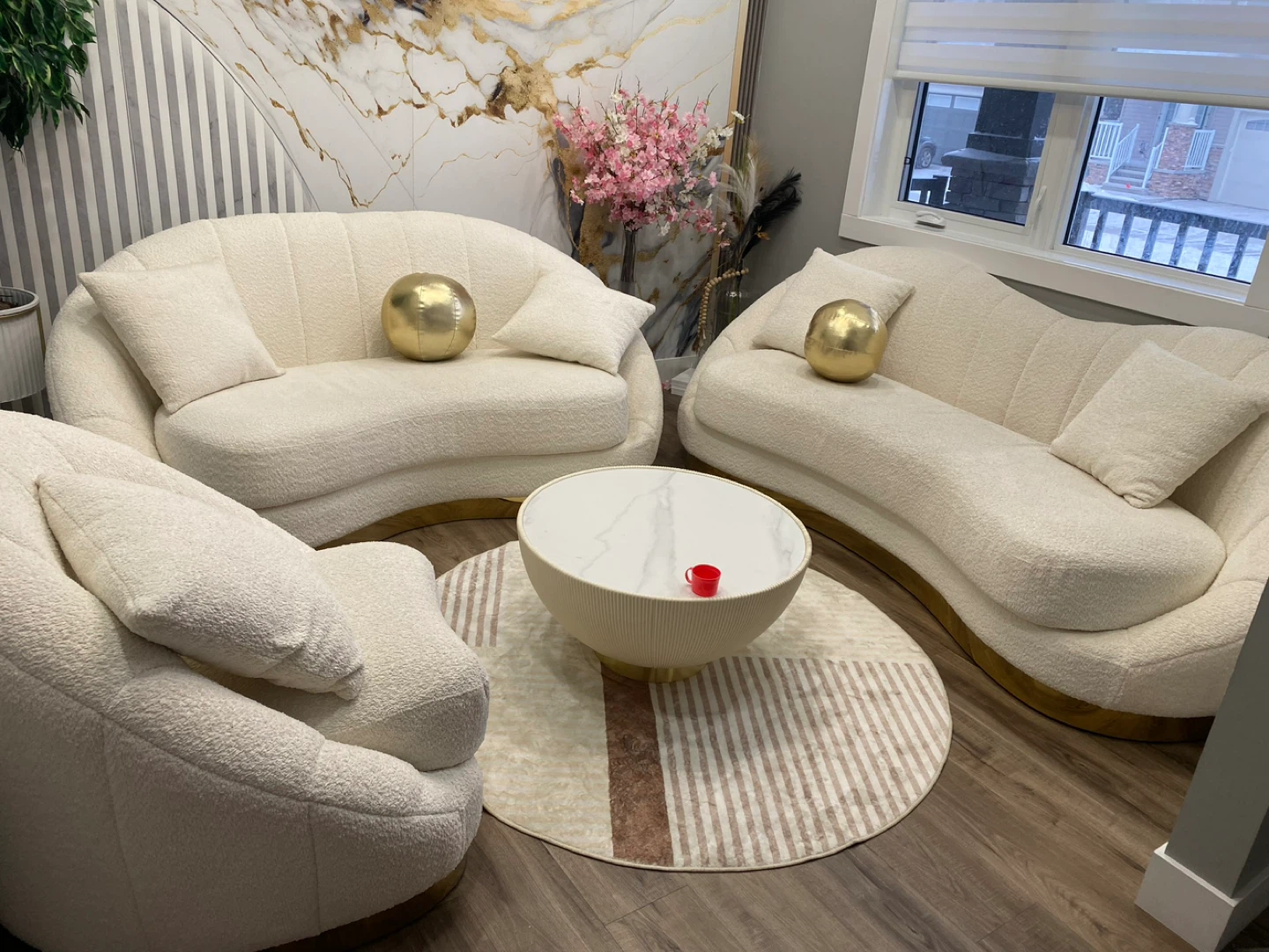 White Boucle Sofa