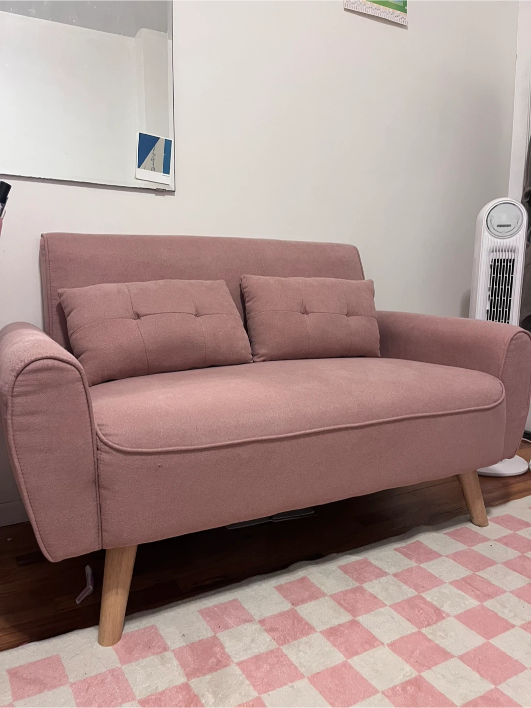 Pink Loveseat Sofa(47”) with 2 Pillows