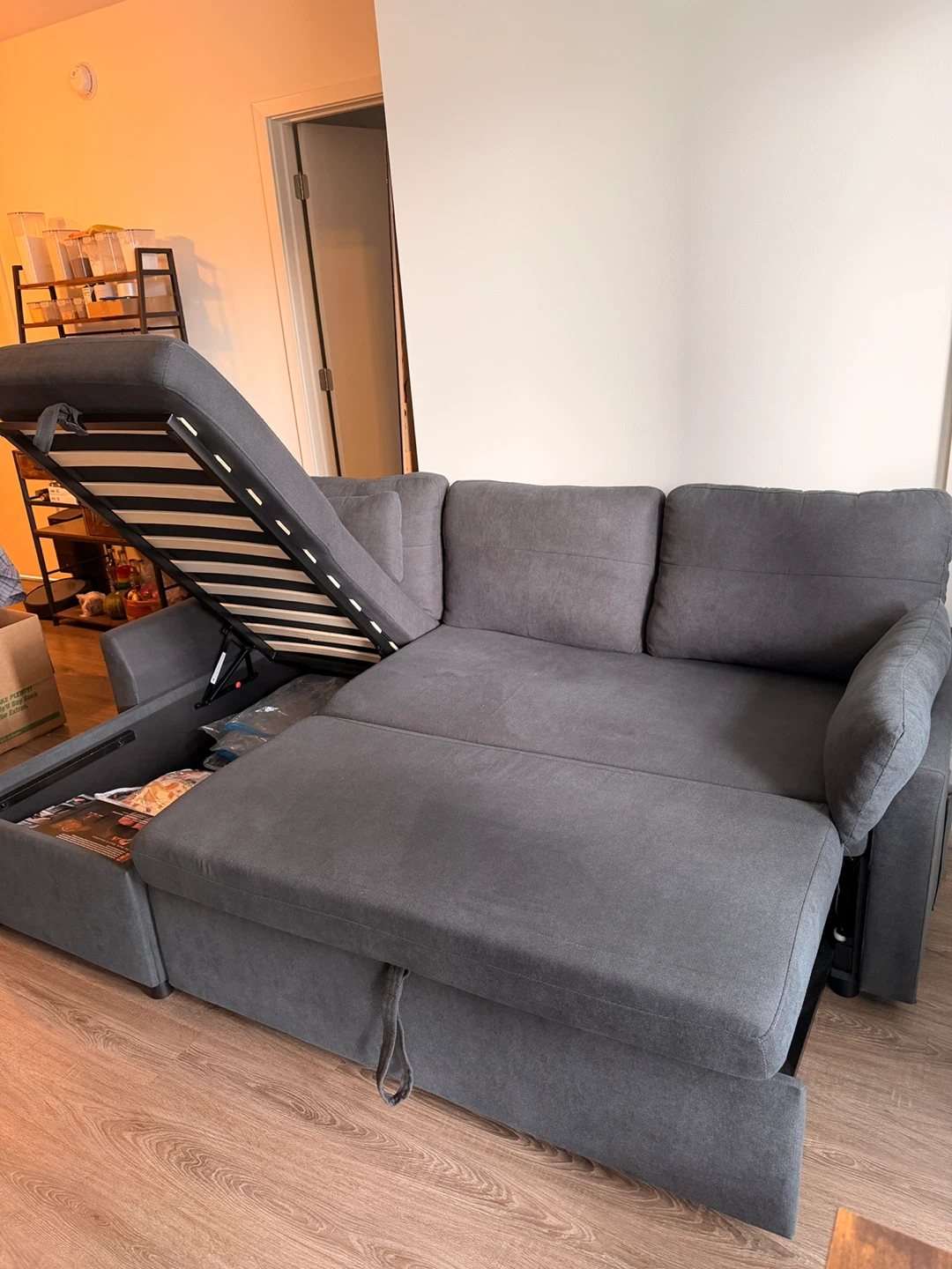 Grey Sectional Sofa Bed with Storage - photo 2