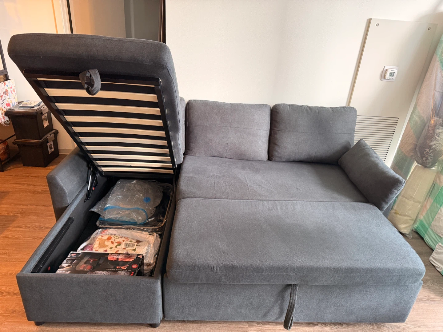 Grey Sectional Sofa Bed with Storage