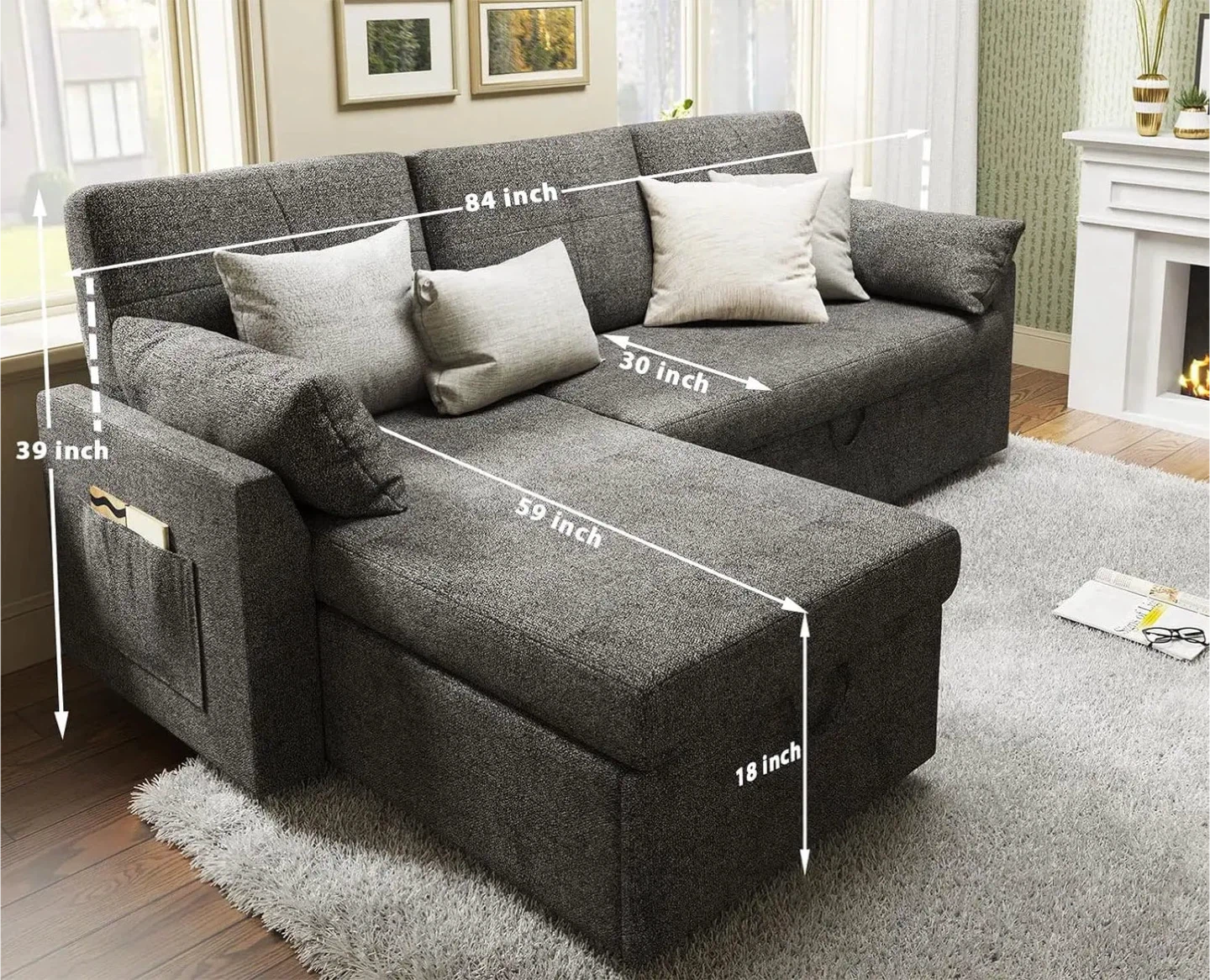 Grey Sectional Sofa Bed with Storage - photo 4