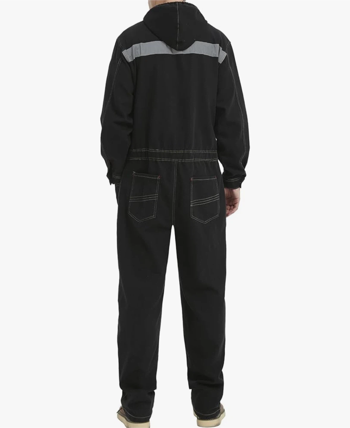 Black Hooded Work Jumpsuit with Reflective Strips - photo 2