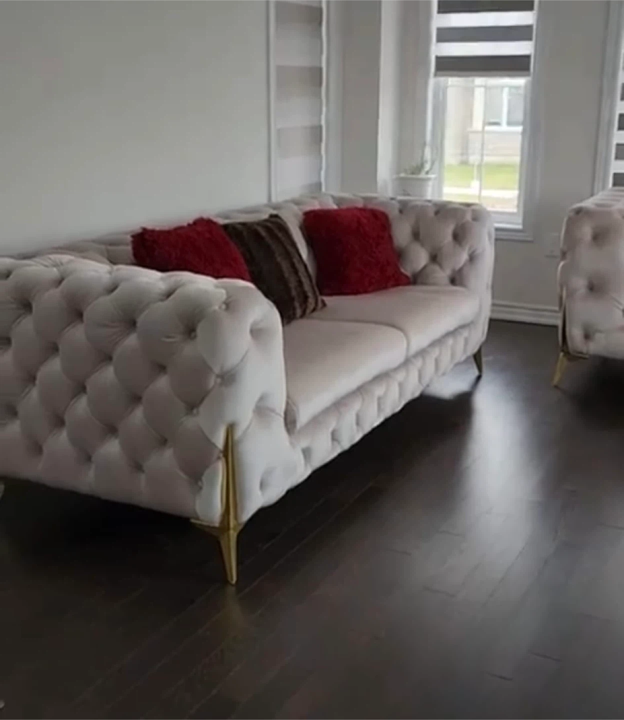 Velvet Tufted Sofa with Gold Legs - photo 2