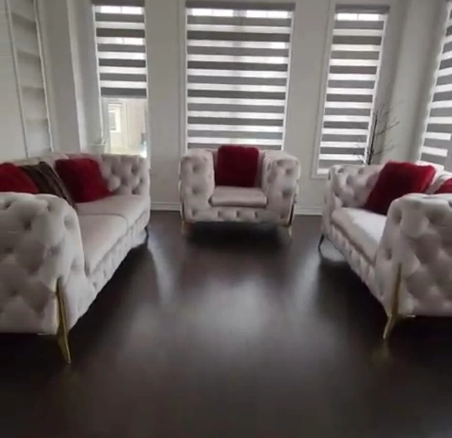 Velvet Tufted Sofa with Gold Legs