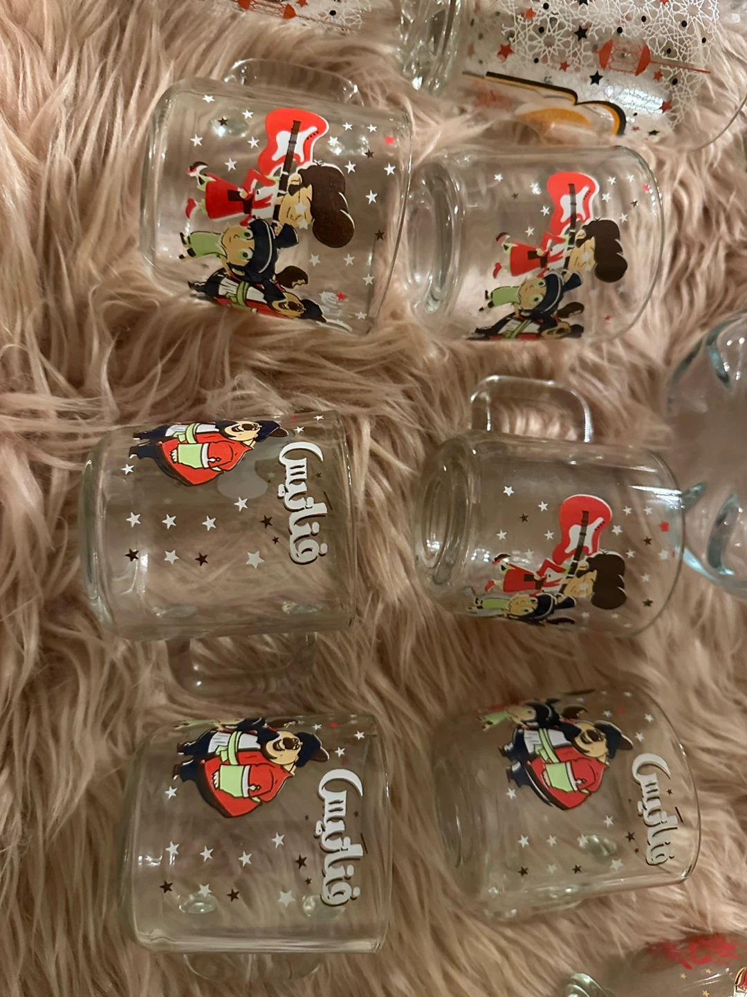Set of 6 Cartoon Glass Mugs