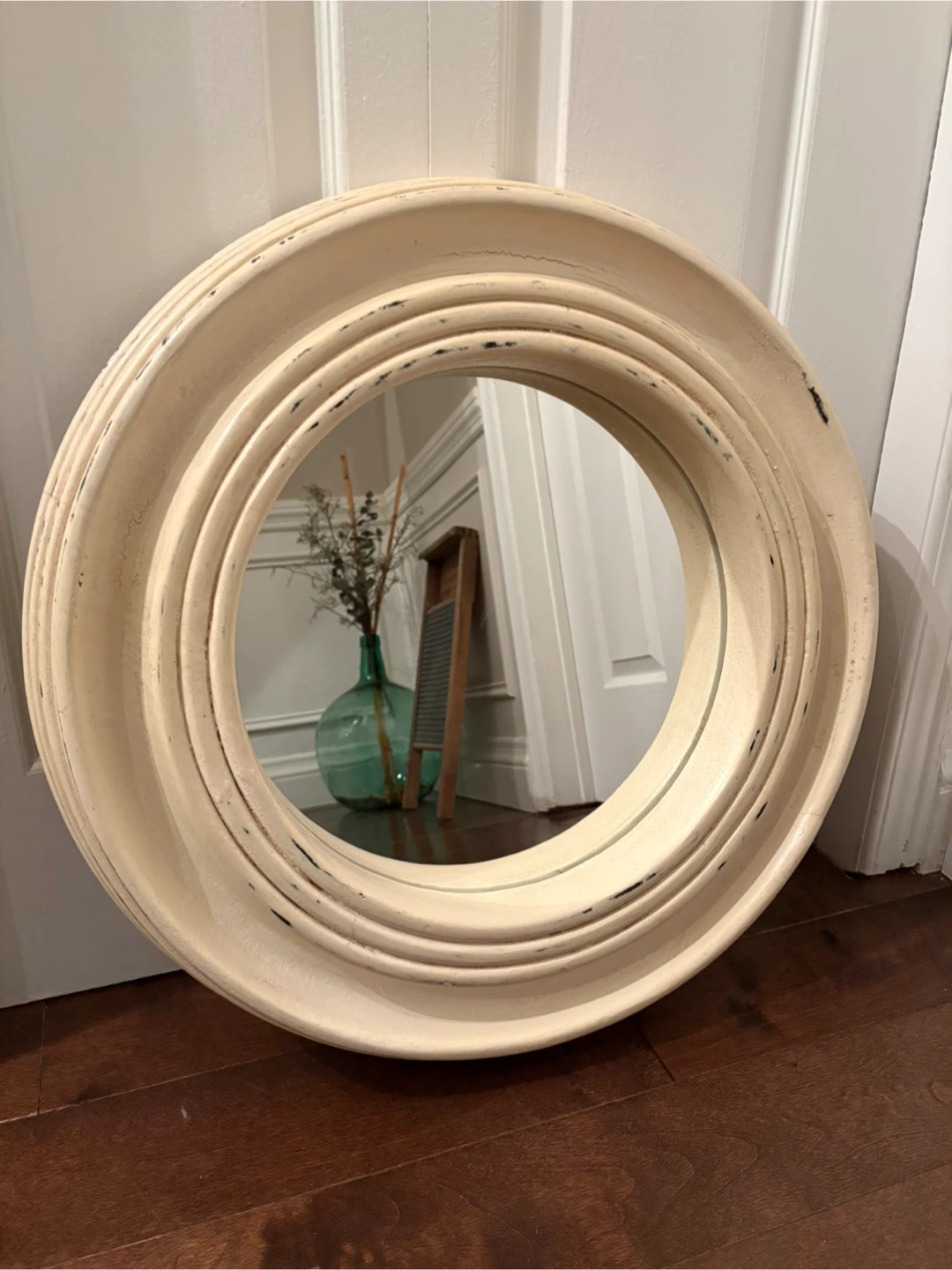 Pier 1 Cream Distressed Round Wall Mirror