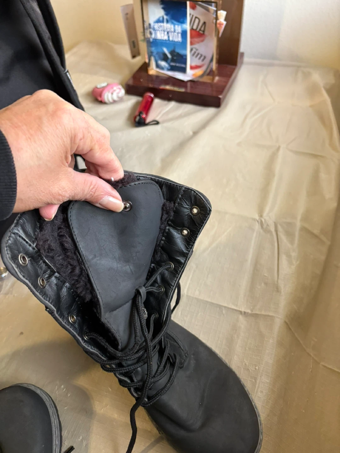 Black Faux Leather & Suede Winter Boots